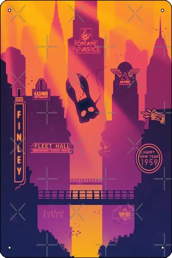Affiche de bienvenue à Rapture (coucher de soleil), 8x12 pouces, en métal drôle, en étain, pour salle de jeux, grotte d'homme, décoration murale, 1 pièce