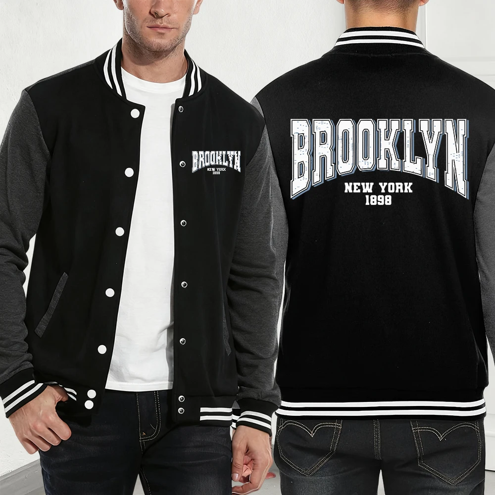 

Brooklyn New York 1898, пальто с принтом, мужские зимние карманные бейсбольные майки, модные свободные куртки, базовые флисовые теплые мужские одежды