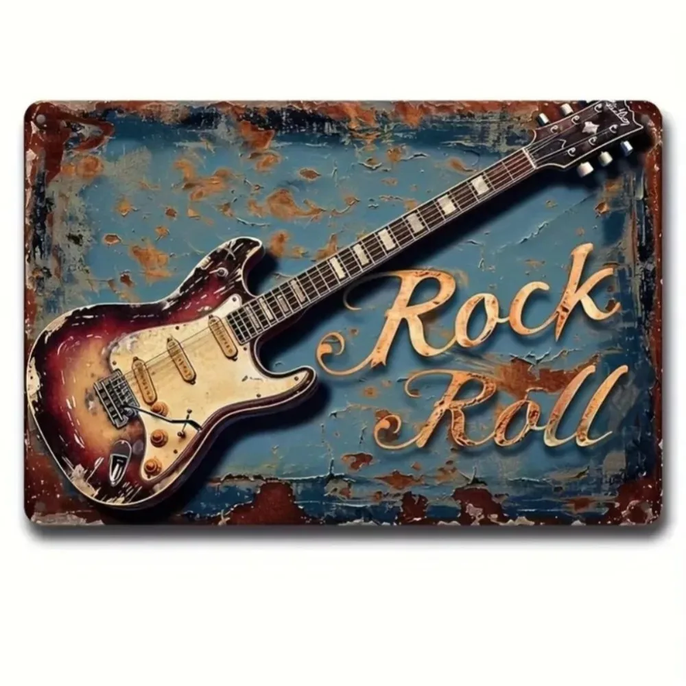

Customizable Vintage Metal Guitar Wall Art, Garage Cafe Bar Decor Rock Roll Style Gift
