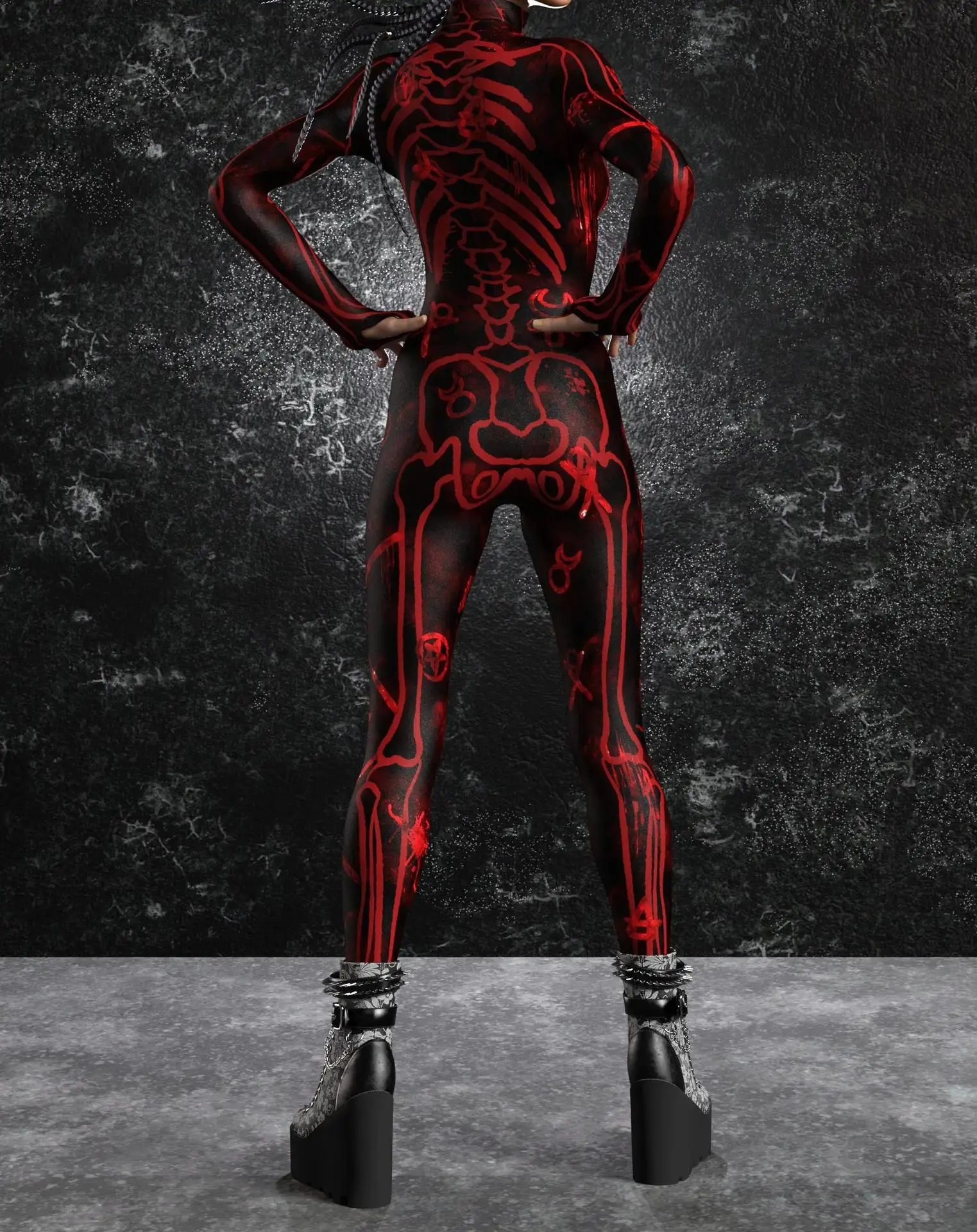 Sexy Damen Psychedelischer Netz-Cosplay-Jumpsuit Horror Halloween Festival Party Bodysuit Karneval Bühnenauftritt Eng Anliegend – Detail 24