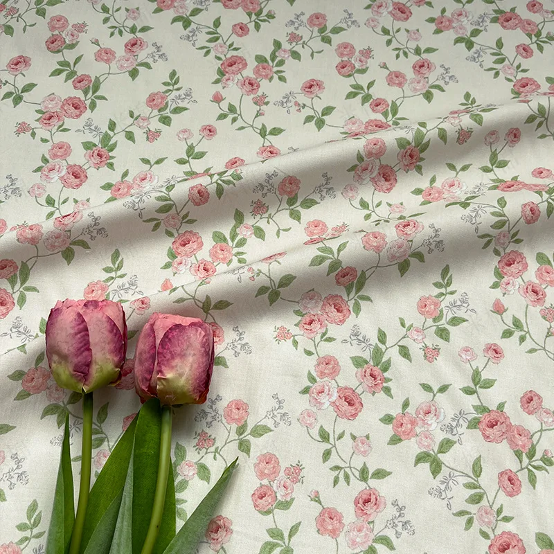 

145x50 см розовая роза, 100% хлопок, поплиновая ткань с цифровым принтом 60-х годов, для одежды, платьев, рубашек, юбок, ткань для шитья ручной работы