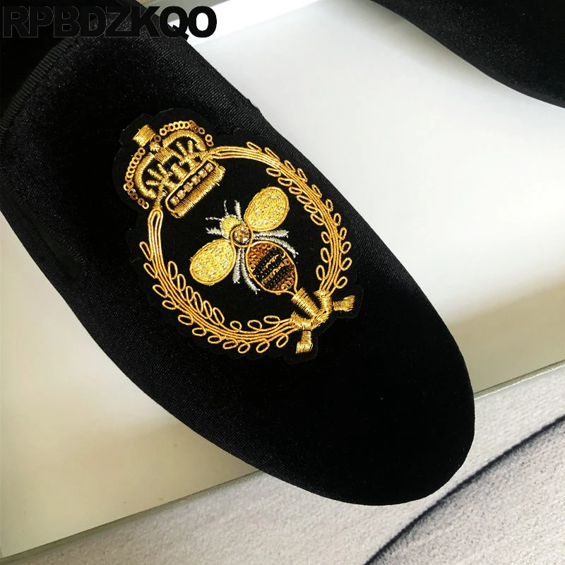 Animal Beaded Velvet Shoes 45 Large Size Smoking Slippers Loafers Paillette Round Toe Sequin Embroided Flats Men Slip On Crown