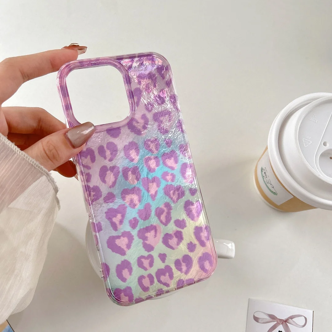 

Vortex Pattern Purple Leopard Print Stylish Lovely Heart Case for IPhone 13 14 15 16 Pro Max Back Cover with stretch Lanyard