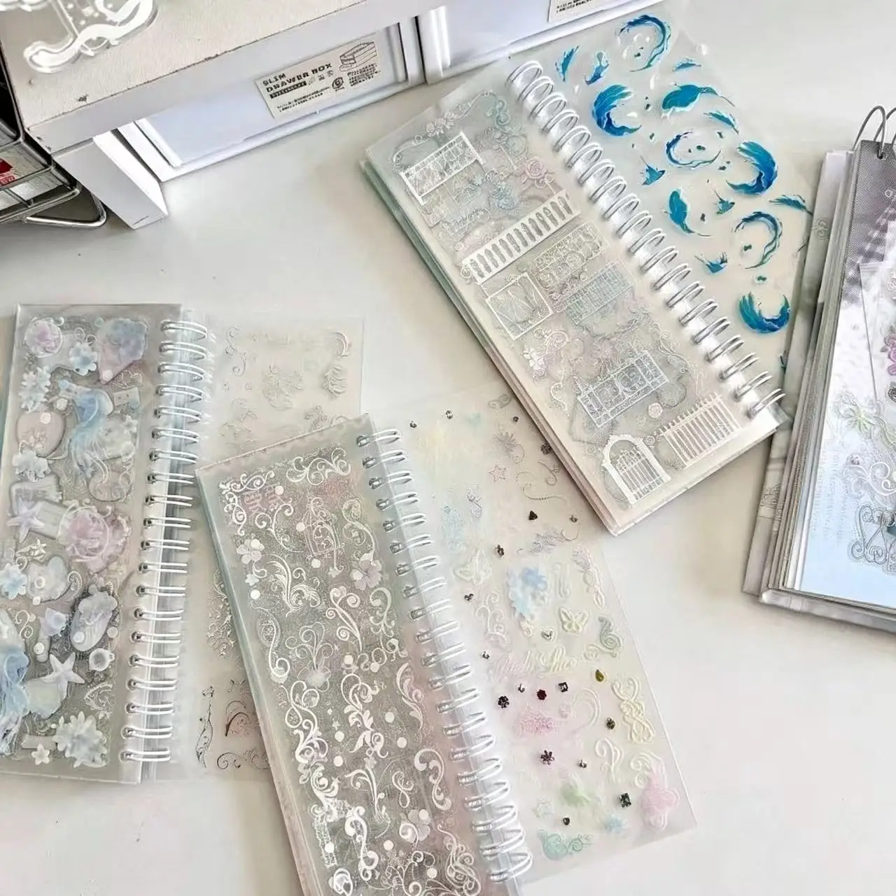Korean Ins Retro Special Material Double Transparent Hot Silver Dreamy Flower Wave Pull Strip Ancient Early Fujiman Sticker Gift
