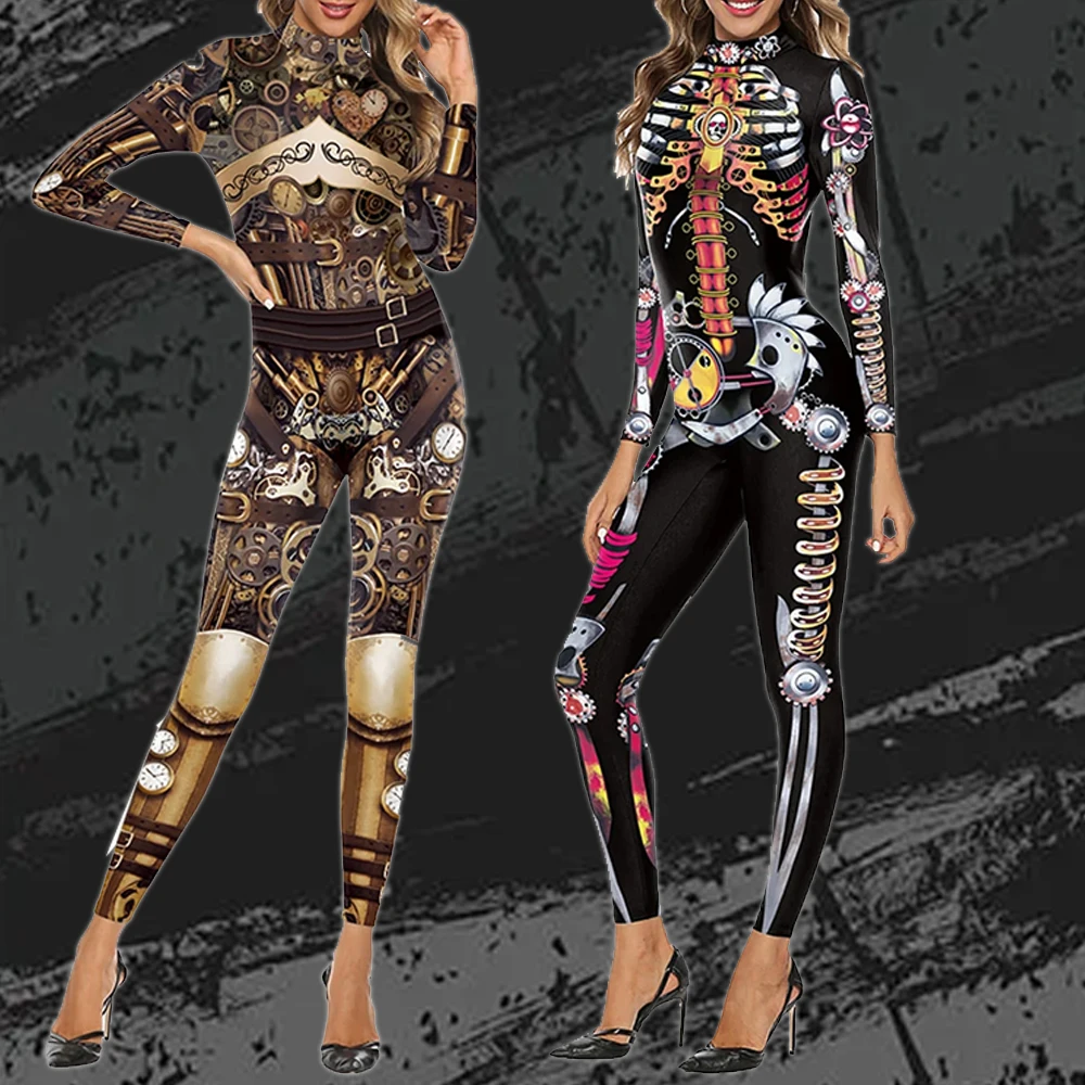 

Halloween Skull Printing Cosplay Costume Men Women Bodysuit Holiday Party Sexy Disguise Oufit Funny Stage Jumpsuit Catsuit