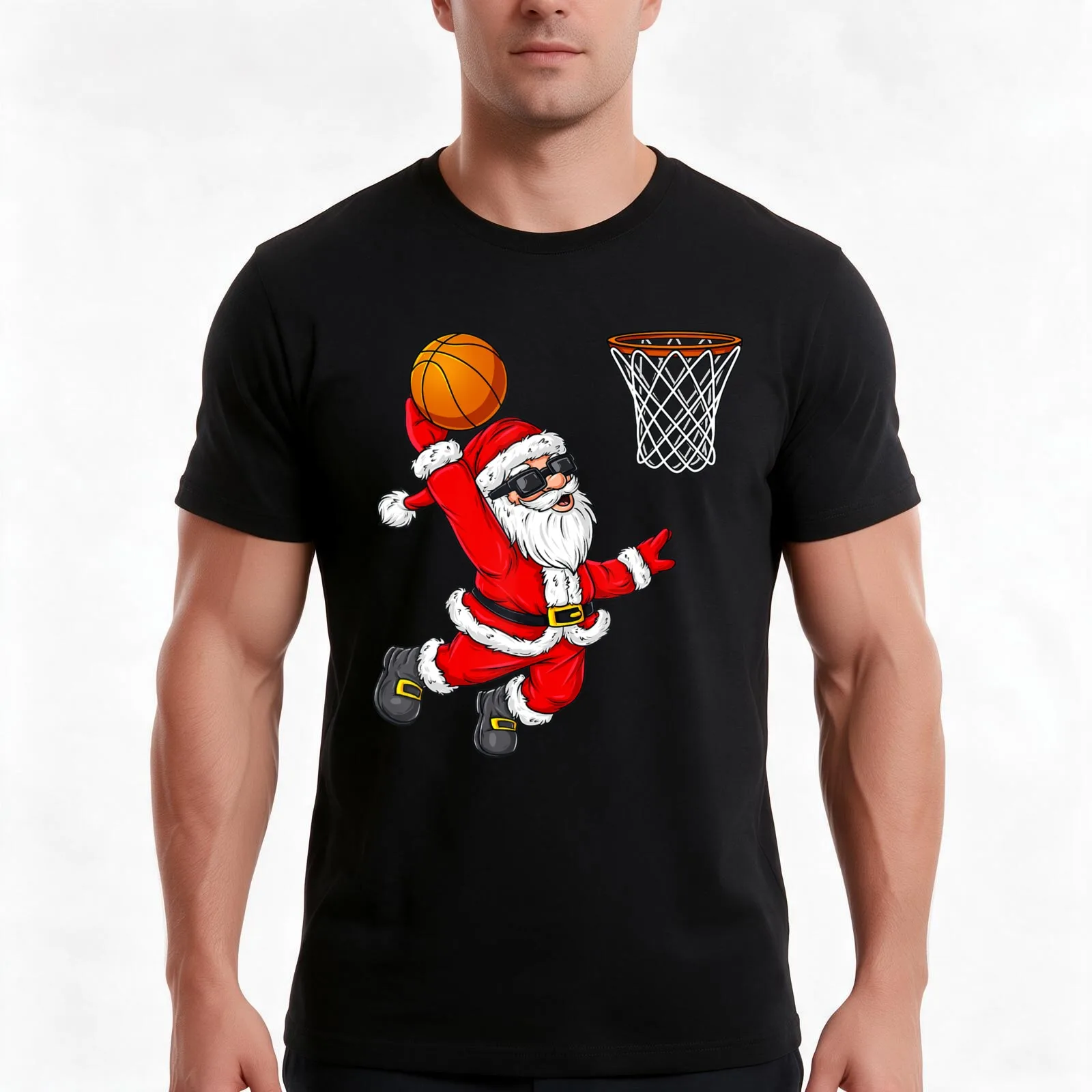 Christmas Santa Claus Dunking A Basketball Boys Kids Xmas T-Shirt, Summer Casual Cotton Tee, Oversized Streetwear Tops