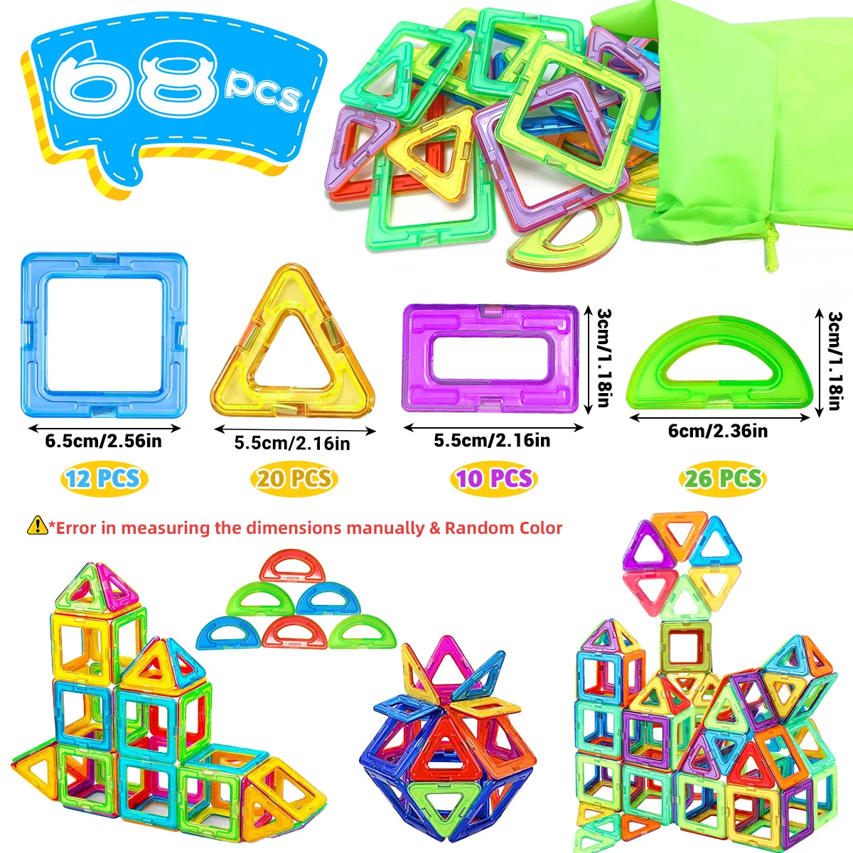 Blocchi magnetici - Set di costruzioni educative STEM 3D Giocattoli per bambini Blocchi magnetici a forma multipla di grandi dimensioni