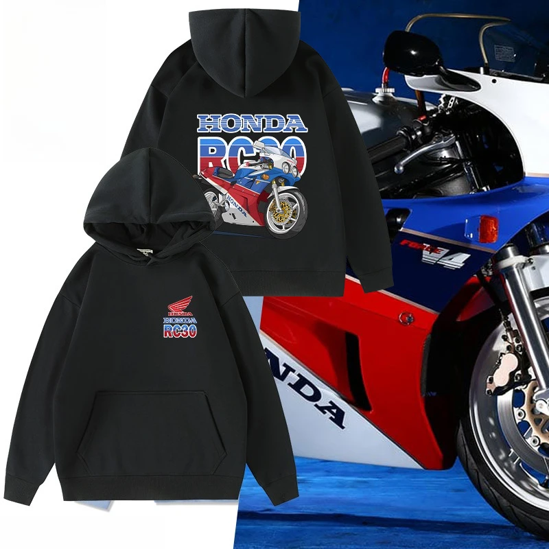 

Honda 1990 Motorcycle RC30 Locomotive Honda Club Outdoor Riding Peripheral Hooded Men's and Women's Sweater Customized