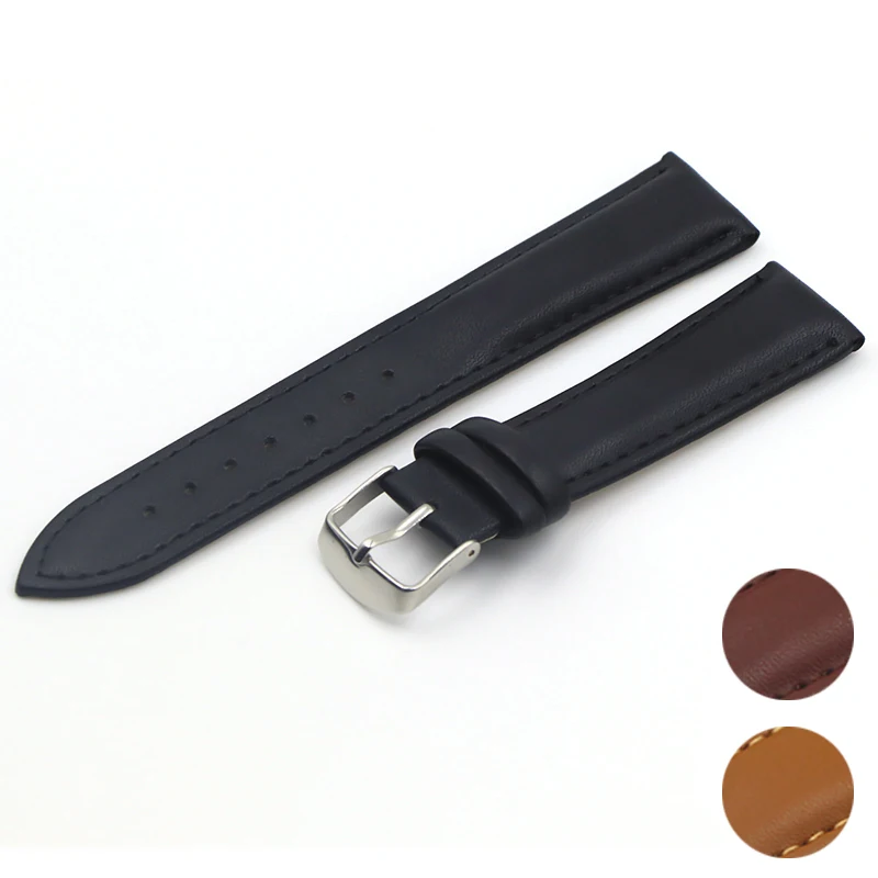 Calfskin Leather Watchband Soft Material Watch Band Wrist Strap 18mm 20mm 22mm 24mm With Silver Stainless Steel Buckle