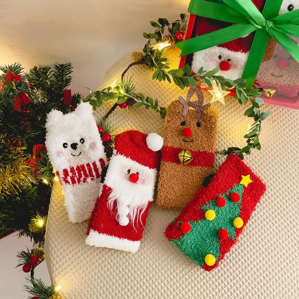 Floor Sleep Socks Santa Claus Coral Velvet Socks Snowman Elk Thickened Christmas Socks Comfortable Soft Middle Tube Socks Female