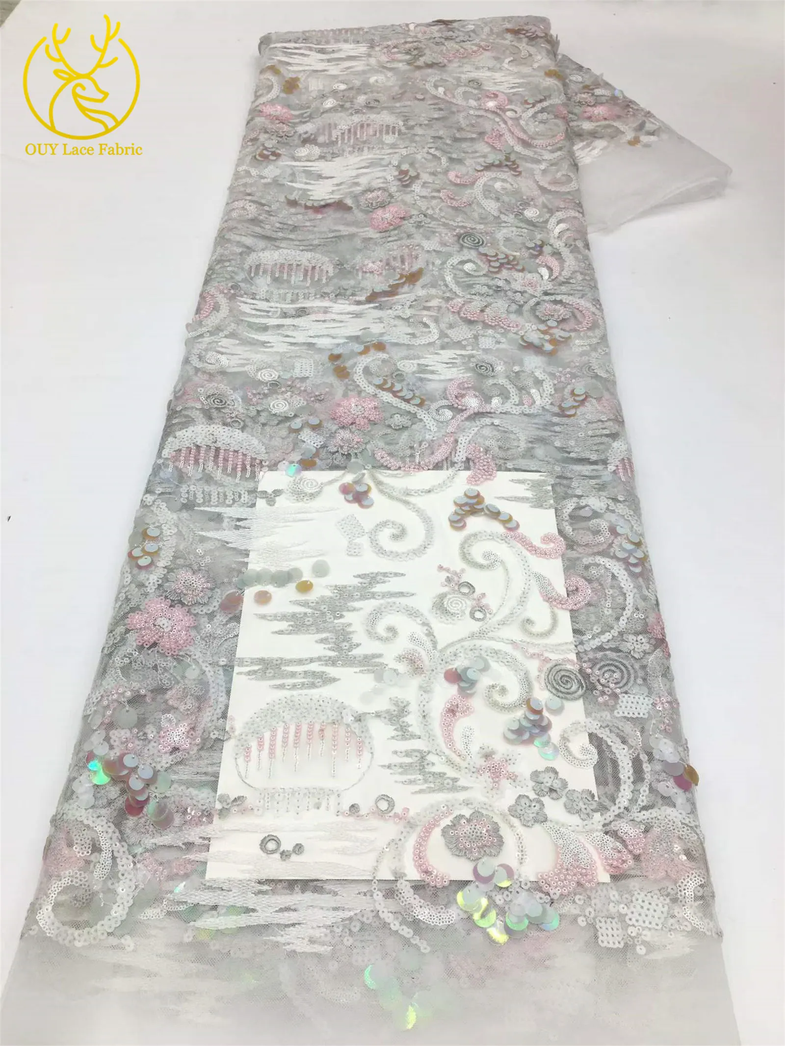 Nigerianischer Pailletten-Spitzenstoff 2026 Hochwertiger Afrikanischer Pailletten-Tüll für Damen-Abendkleider und Ballkleider zum Nähen – Detail 19