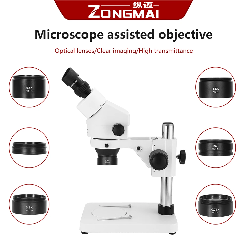 Imagem -06 - Microscópio Objectivo Microscópio Aumentar a Ampliação Diminuir Filtro de Poeira Tamanho da Interface 0.5x 0.7x 0.75x 1.5x 2.0x 48 mm