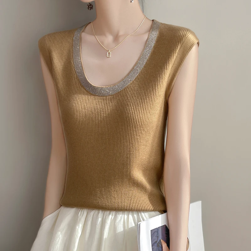 

Cashmere vest Sweater Women sleeveless vest O-Neck Solid color Pullovers 2025 Spring and Summer sleeveless Cashmere vest Women