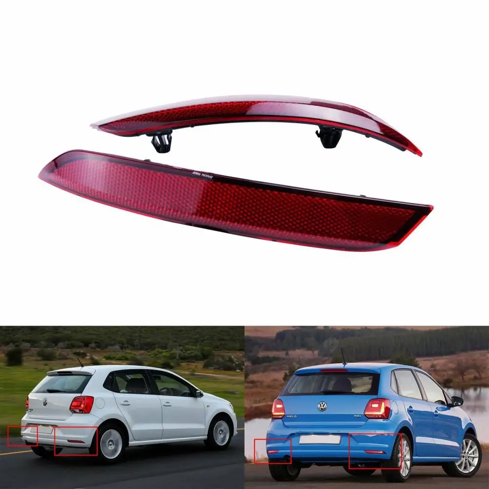 

2x No Bulb Rear Bumper Reflector Light For VW Polo Hatchback 2014-2017 Red Lens