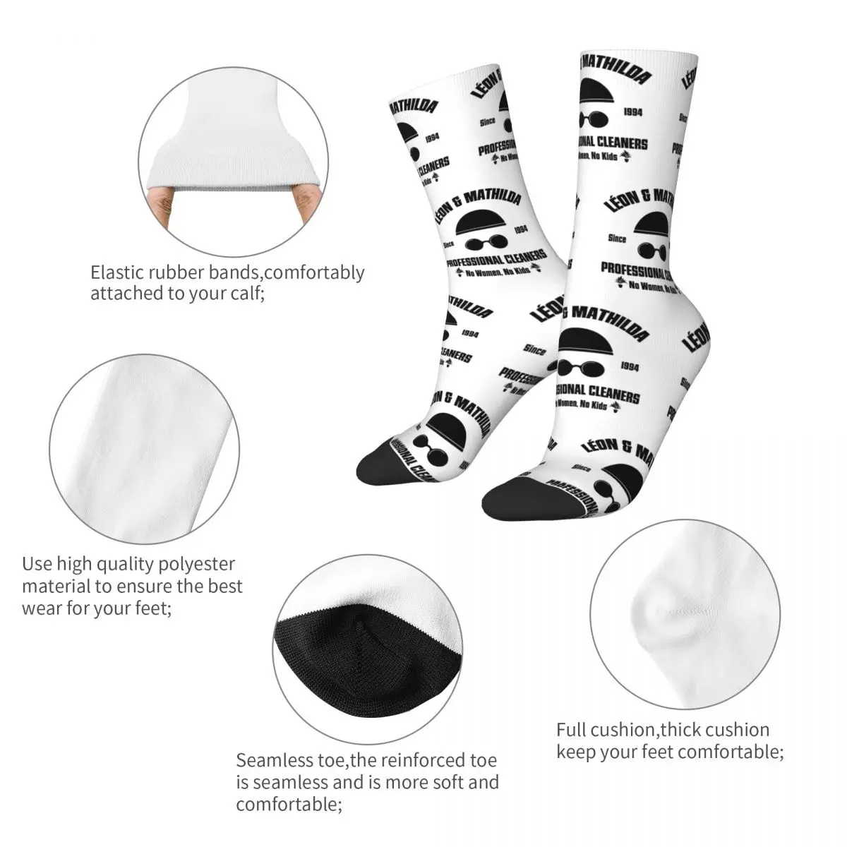 Retro Leon The Professional And Mathilda Basketball Socks Movie Polyester Crew Socks for Unisex Breathable