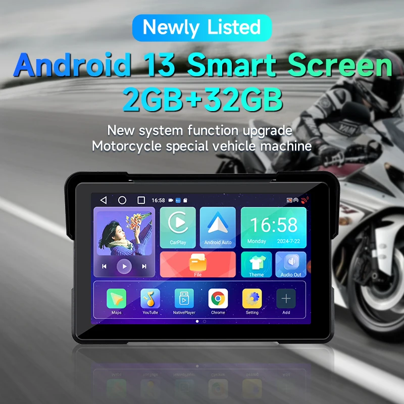 Srnubi 7“ Android 13 Motorcycle Player Screen 2G+32G GPS Navigation Wireless CarPlay Android Auto Portable Motorcycle Monitor BT