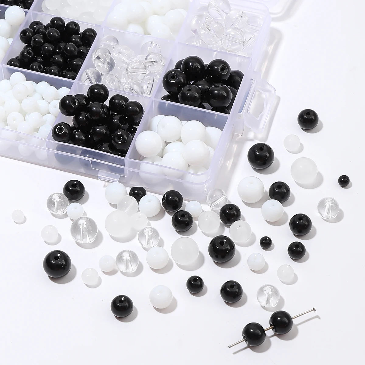 About 52-100pcs glass round beads, black and white dispersion beads, DIY handmade necklaces, bracelet beads, jewelry accessories