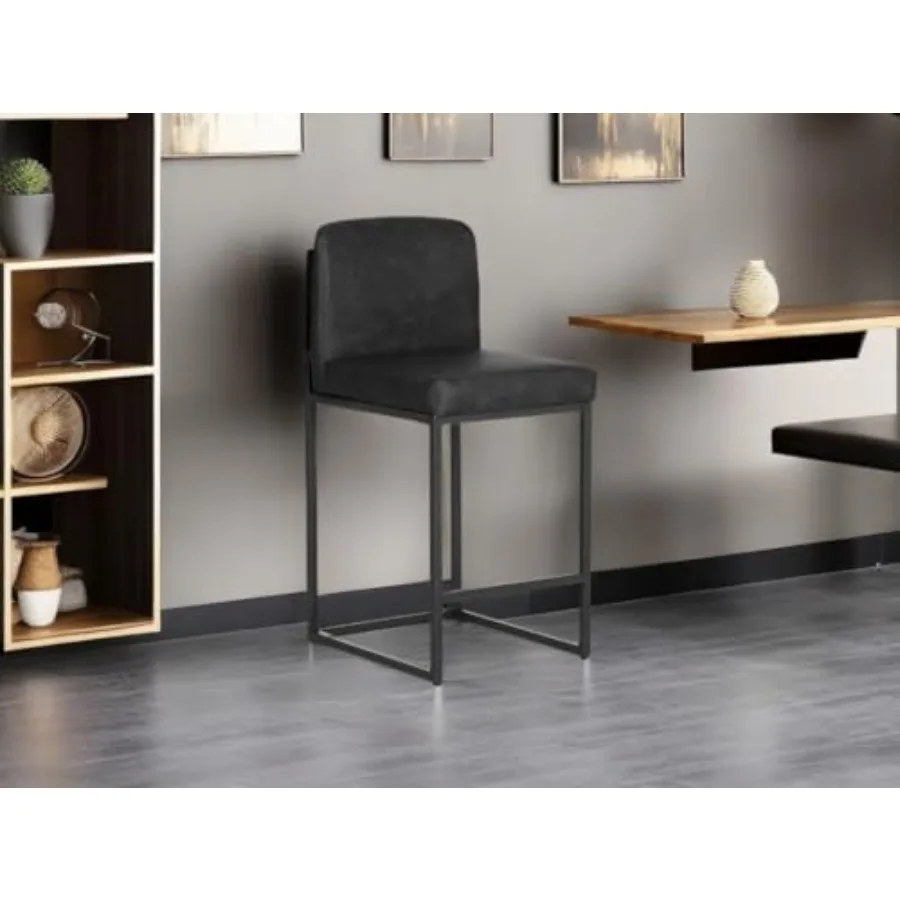 

Black Counter Height Bar Stool with Back for Kitchen Counter 24 Inch Faux Leather Upholstered Barstool Modern Farmhouse Bar Cha