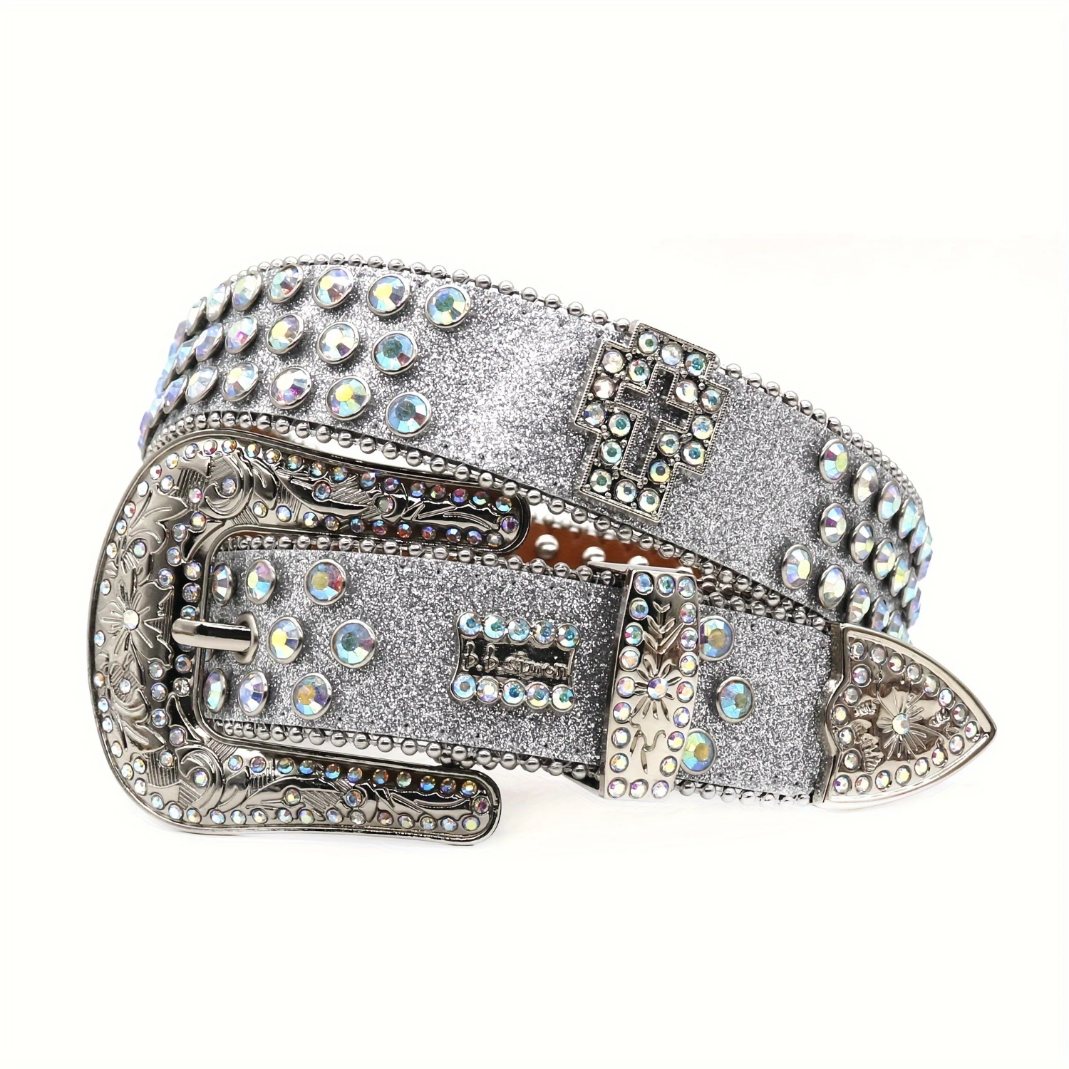 

Silver Rhinestone Flower Belt - Western Hip-hop Punk Style - Durable Buckle Cross Design - Perfect Gift for Men Travel organizer