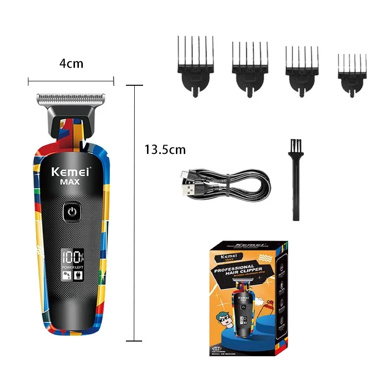 Kemei KM-MAX5090 Men's Electric Hair Clipper Multifunctional Home Trimmer with Graffiti Design USB Rechargeable Razor Shaver