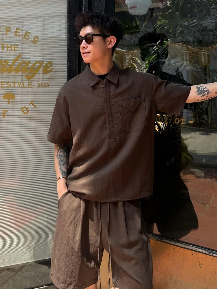Men's Summer Linen Shirt Shorts Set Cool Sensation Casual Sportswear Loose Fit Comfortable Breathable Two-Piece Ensemble