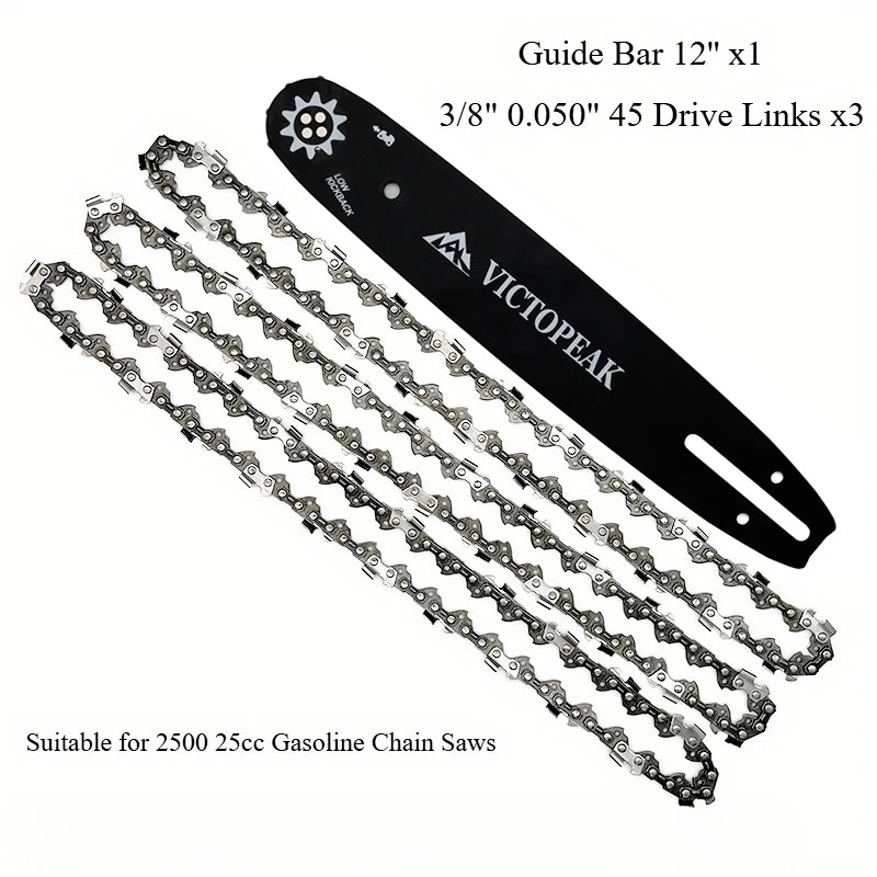 

Garden Tool Parts Accessories Guide Bar with Chainsaw Blade 12'' 3/8" 0.050" 45Links for Mini Chain Saw 2500