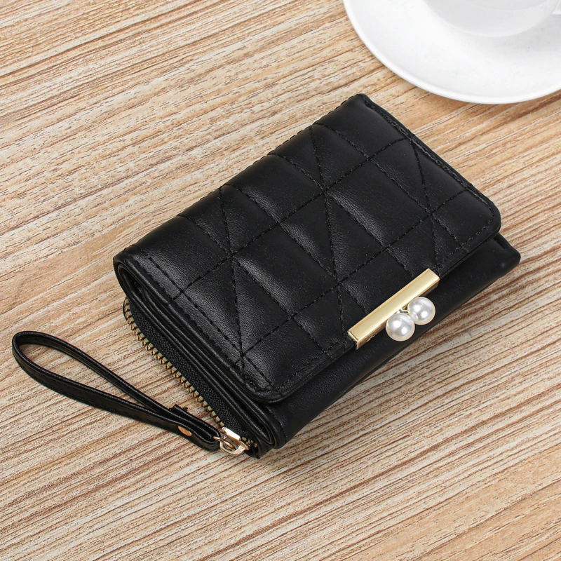 Vintage kurze Brieftaschen Frauen Geldbörse Leder Perle Hasp Geldbörsen für Frauen Damen Mädchen Karten halter Clutch Tasche einfarbige Brieftasche