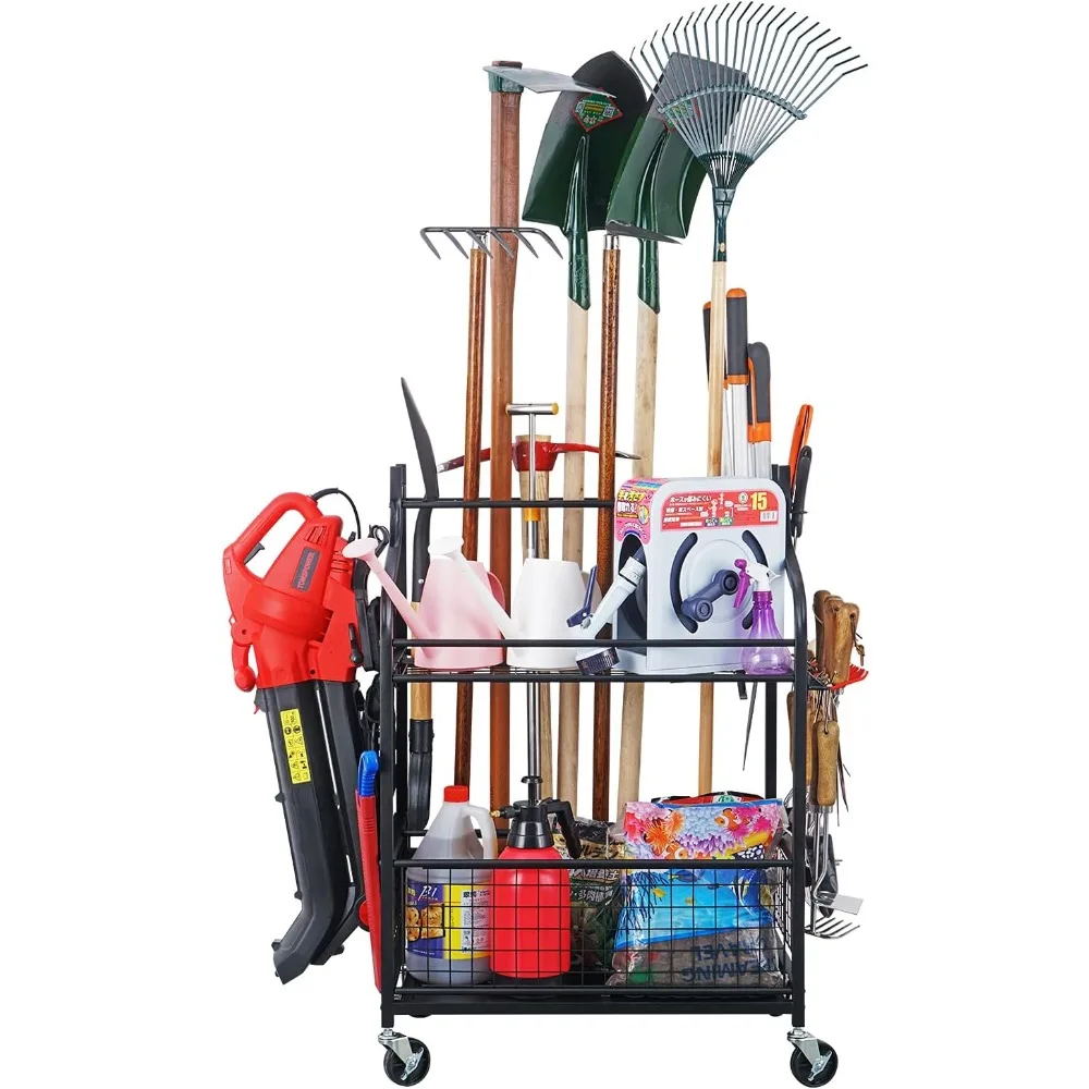 

Tool Garden Tool Organizer for Garage, Yard Tool Rack with Wheels, Garage Organizers and Storage Holder for Yard Tools
