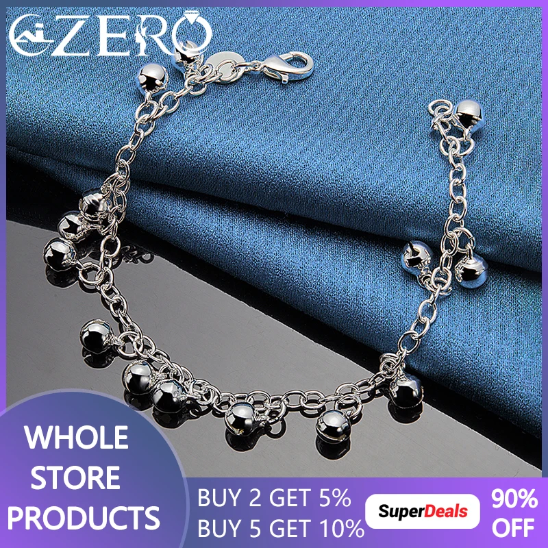 

ALIZERO 925 Sterling Silver Bell Beads Chain Bracelet For Women Fashion Wedding Engagement Party Lovely Charm Jewelry Gift