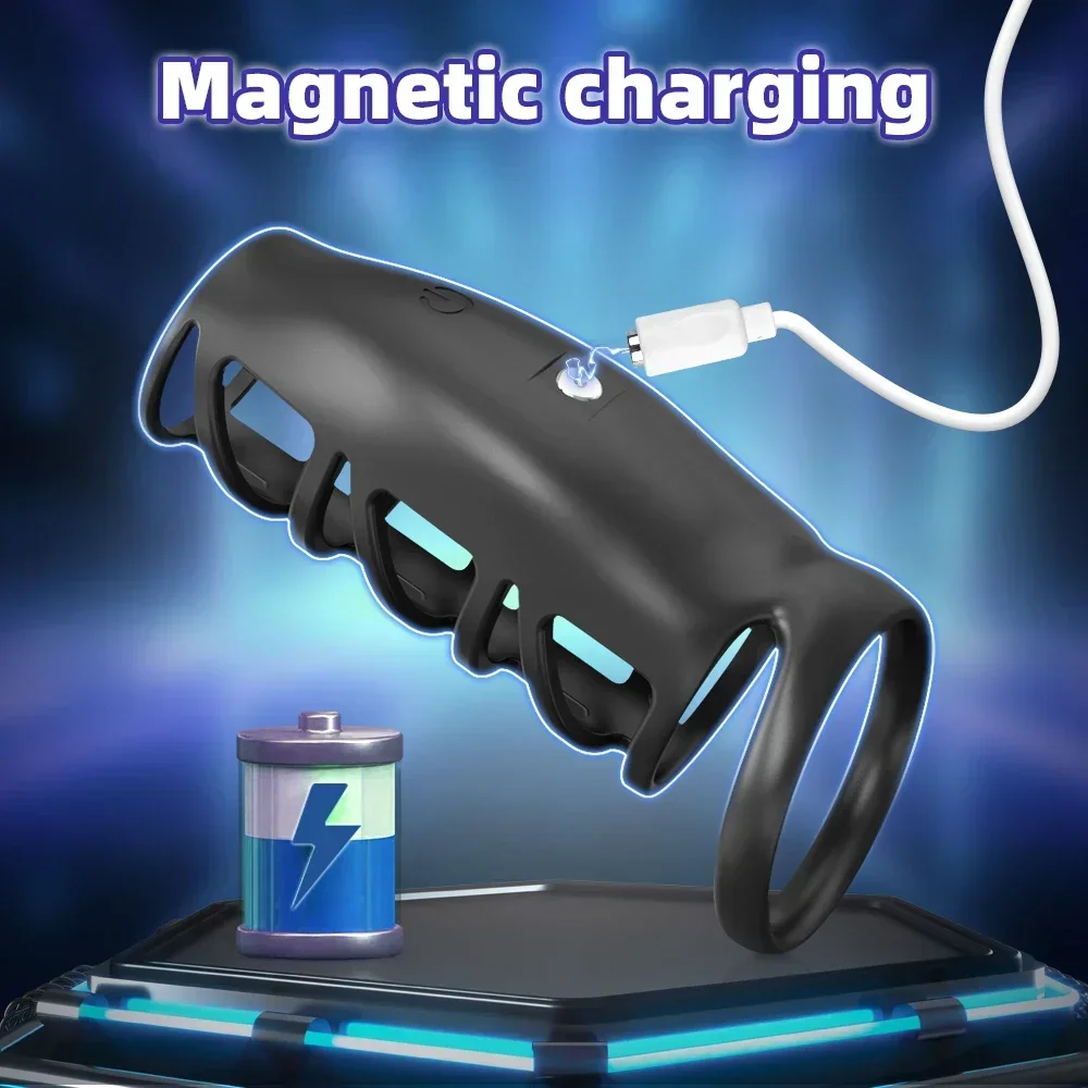 تهتز خاتم الديك القضيب الدائري للرجال القذف تأخير العفة قفص القضيب تمديد هزاز السلع الكبار لعبة الجنس للرجال #5