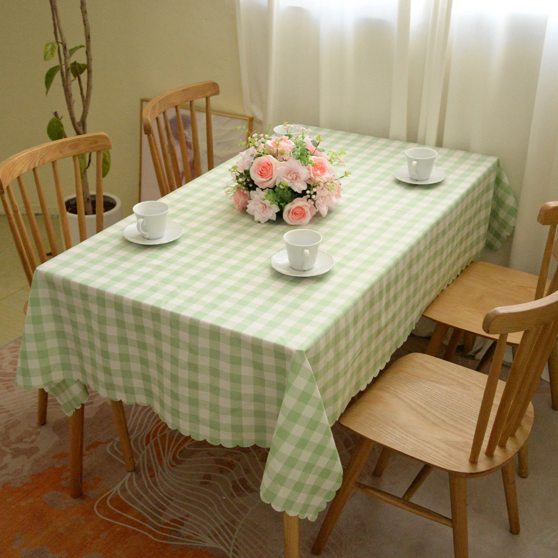 

Gingham Table Cloth,Wipeable Reusable Hand Washable Tablecloths,Table Cover for Outdoor PicnicDining Table,Light Green