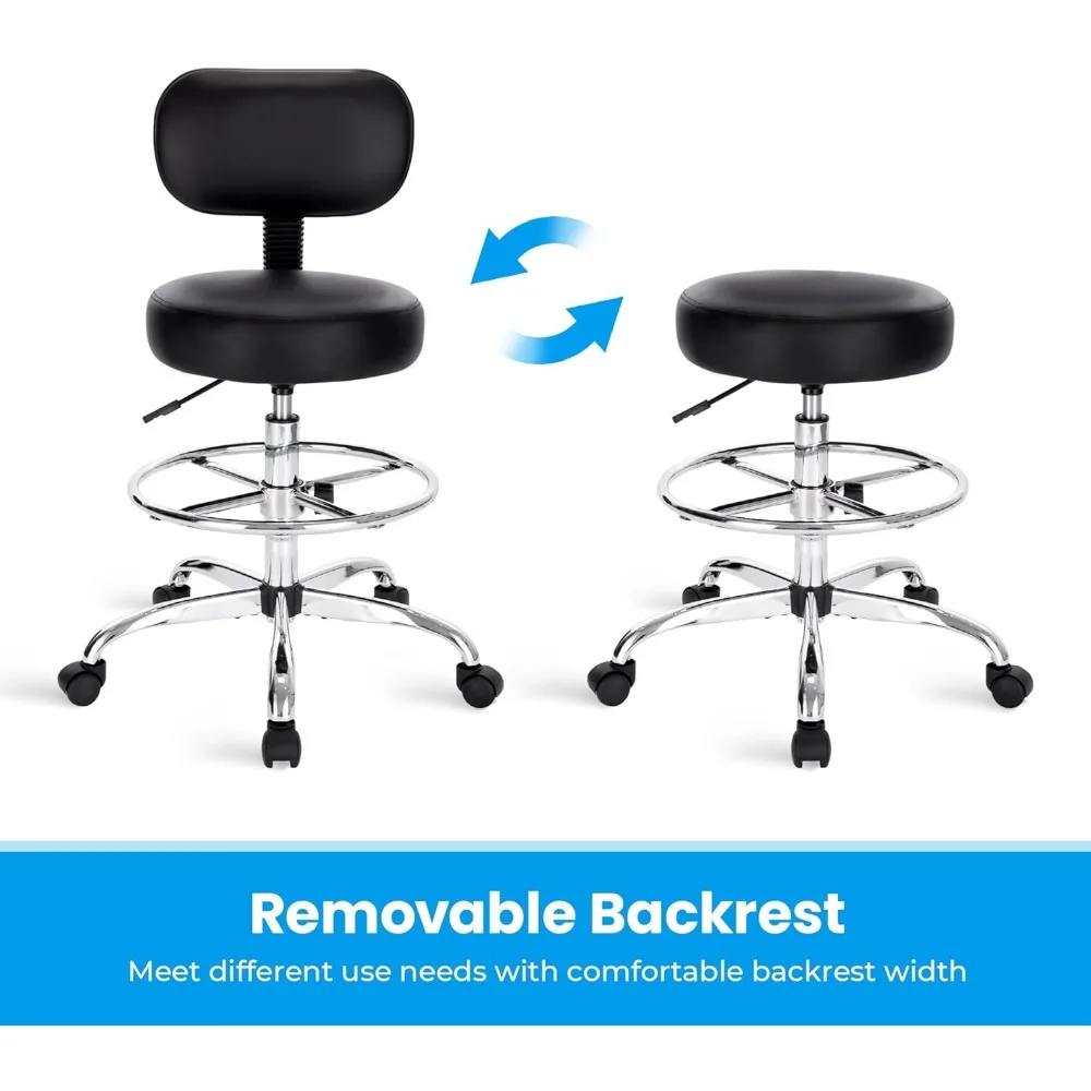 Drafting Chair with Back, Adjustable Foot Rest Rolling Stool, Multi-Purpose Office Desk Chair, Thick Seat Cushion for Home Bar