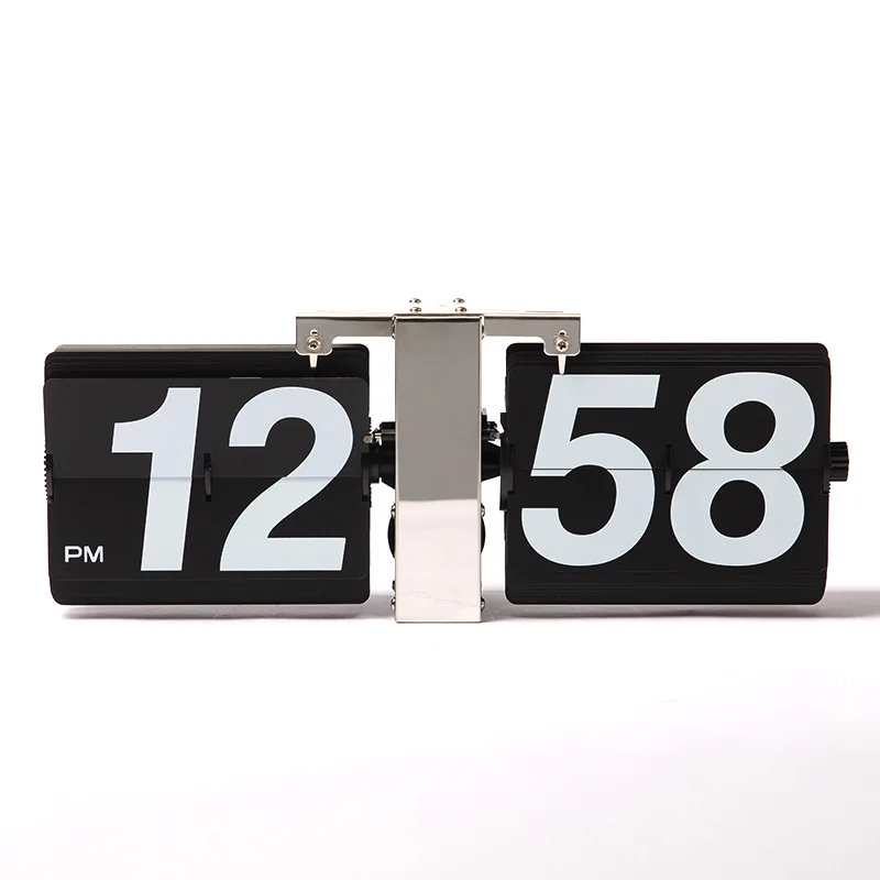 Stainless Steel Flip Desk Clock-Large Automatic Digital Calendar Clock with Silent Mechanism|Modern Retro for Home &Office Decor
