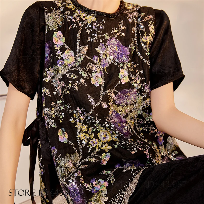 

New Chinese Style Womens Tang Clothes Top Luxury Embroidery Sequin Qipao Vest Summer Sleeveless Jacket Waistcoat Trendy Outwear
