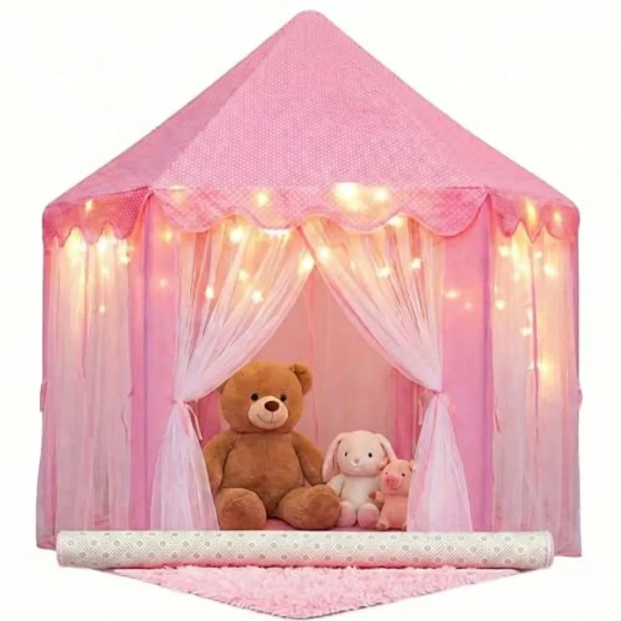 

Pink Play Tent for Girls Indoor Outdoor Castle Playhouse with Rug 55 x 53 Toddler Toy Gift Ages 2-7