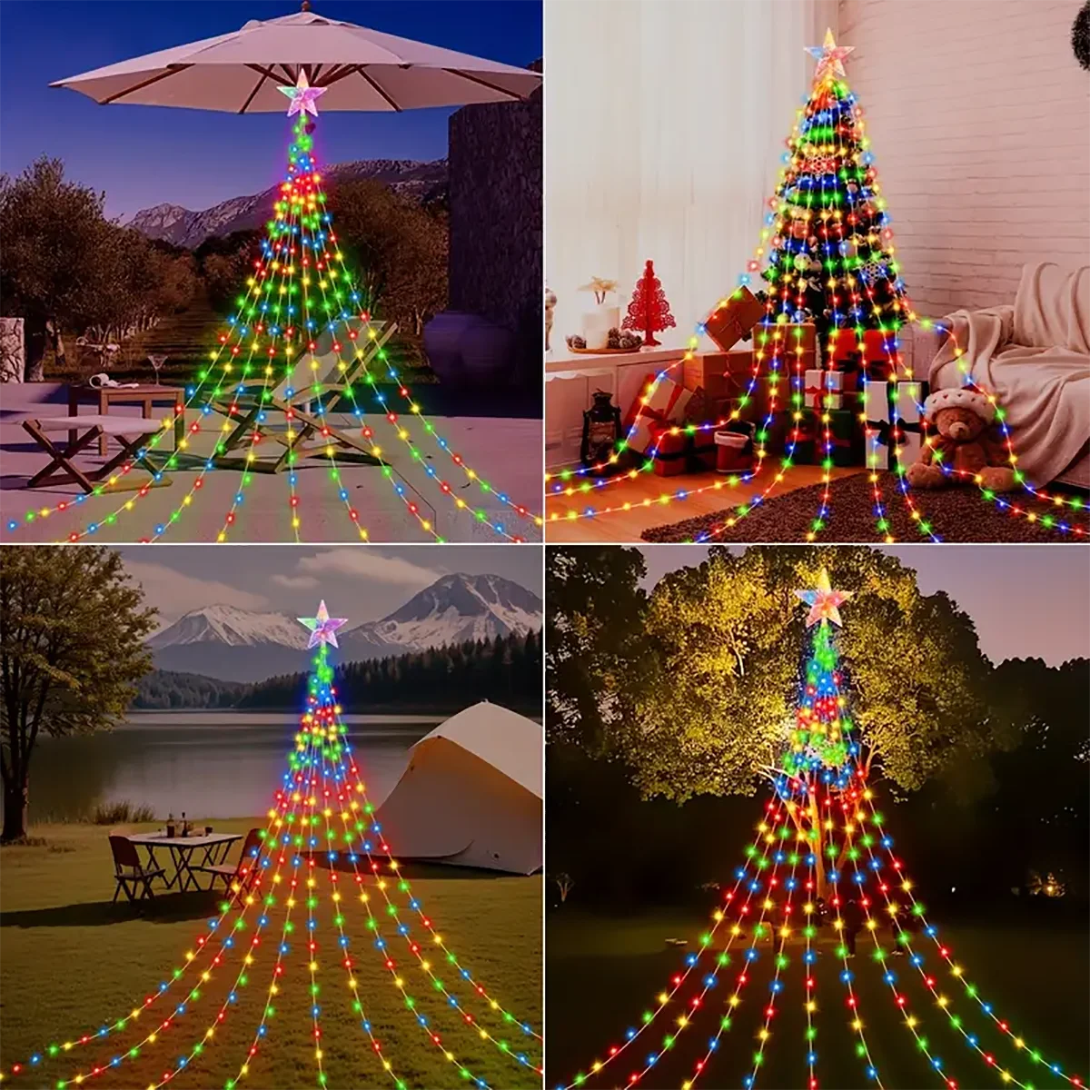 Pentagram Waterproof String Light Solar Christmas Decorations 3M/2M Led Waterfall Tree Fairy Lamp 8 Modes Camping Holiday Lights