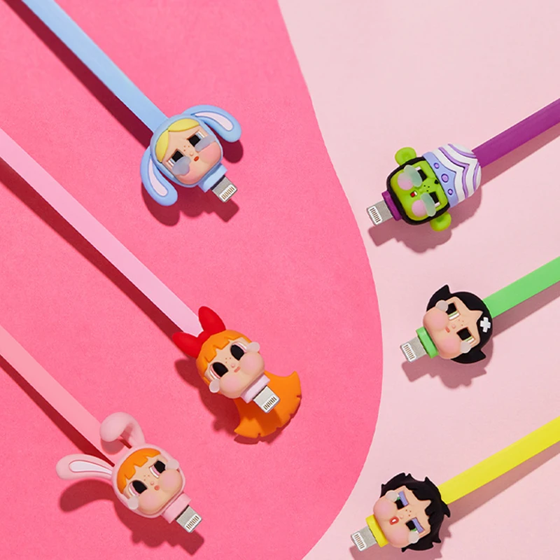 POPMART CRYBABY X The Powerpuff Girls Series -Data Cable Blind Box IPhone Type-C Cute Anime Figure Ornaments Collection Gift