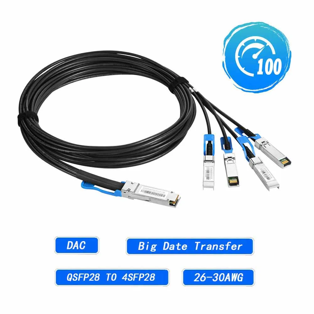 

DAC Cable 100G QSFP28 to 4x25G SFP28 Passive Direct Attach Copper Breakout Cable 1m/3m/5m For Cisco Fiber Optical Switch