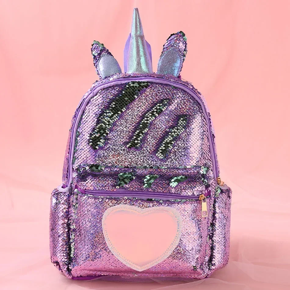 Sequins Unicorn Backpacks for Girls Boys Mermaid Heart Pattern Double Shoulders Back Pack Children Student Schoolbag Mochila