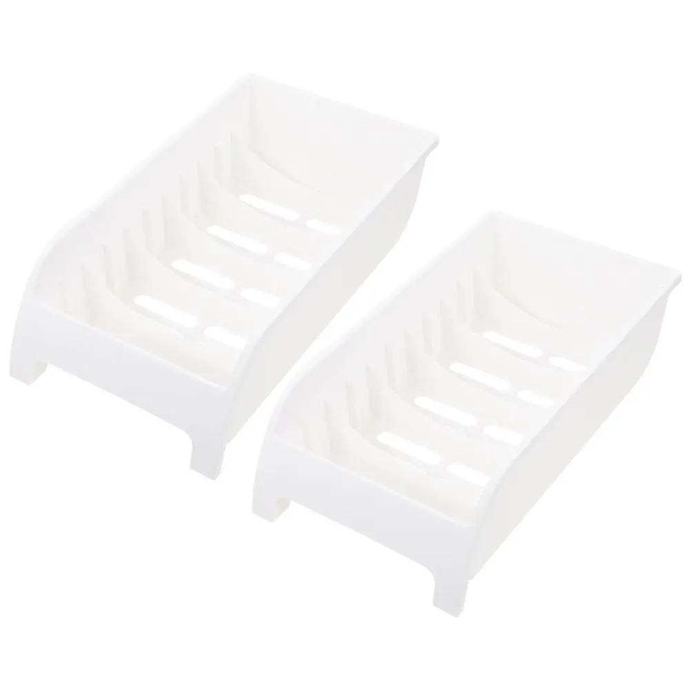 2Pcs Kitchen Dish Drying Rack White Plastic Countertop Drainer for Bowls Plates Cups Forks Spoons Chopsticks Modern Organizer