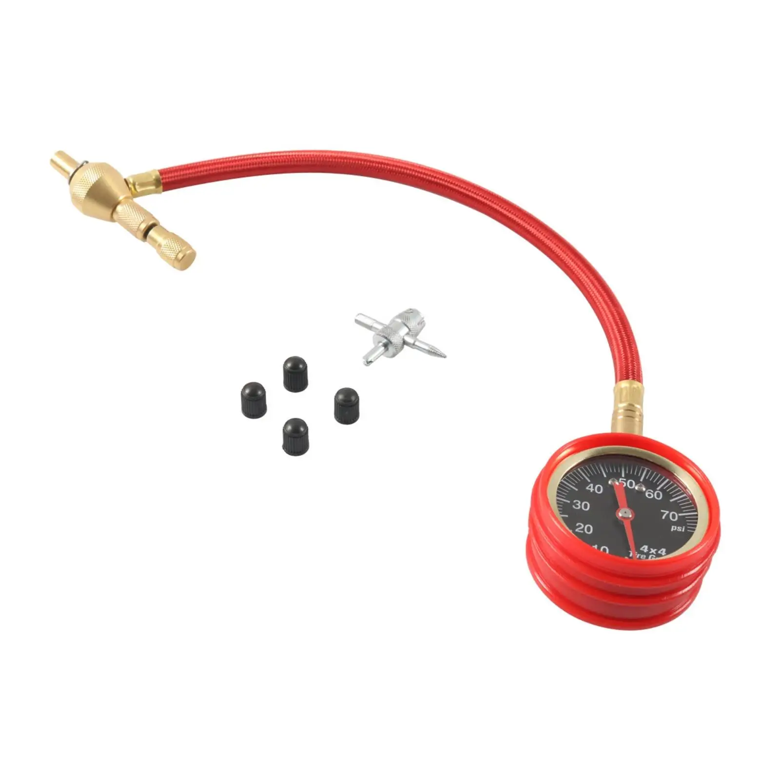 Brass-and-Rubber Analog Tire Pressure Gauge Tire Pressure Gauge with Braided Hose Accurate for Routine Vehicle Care, Trail