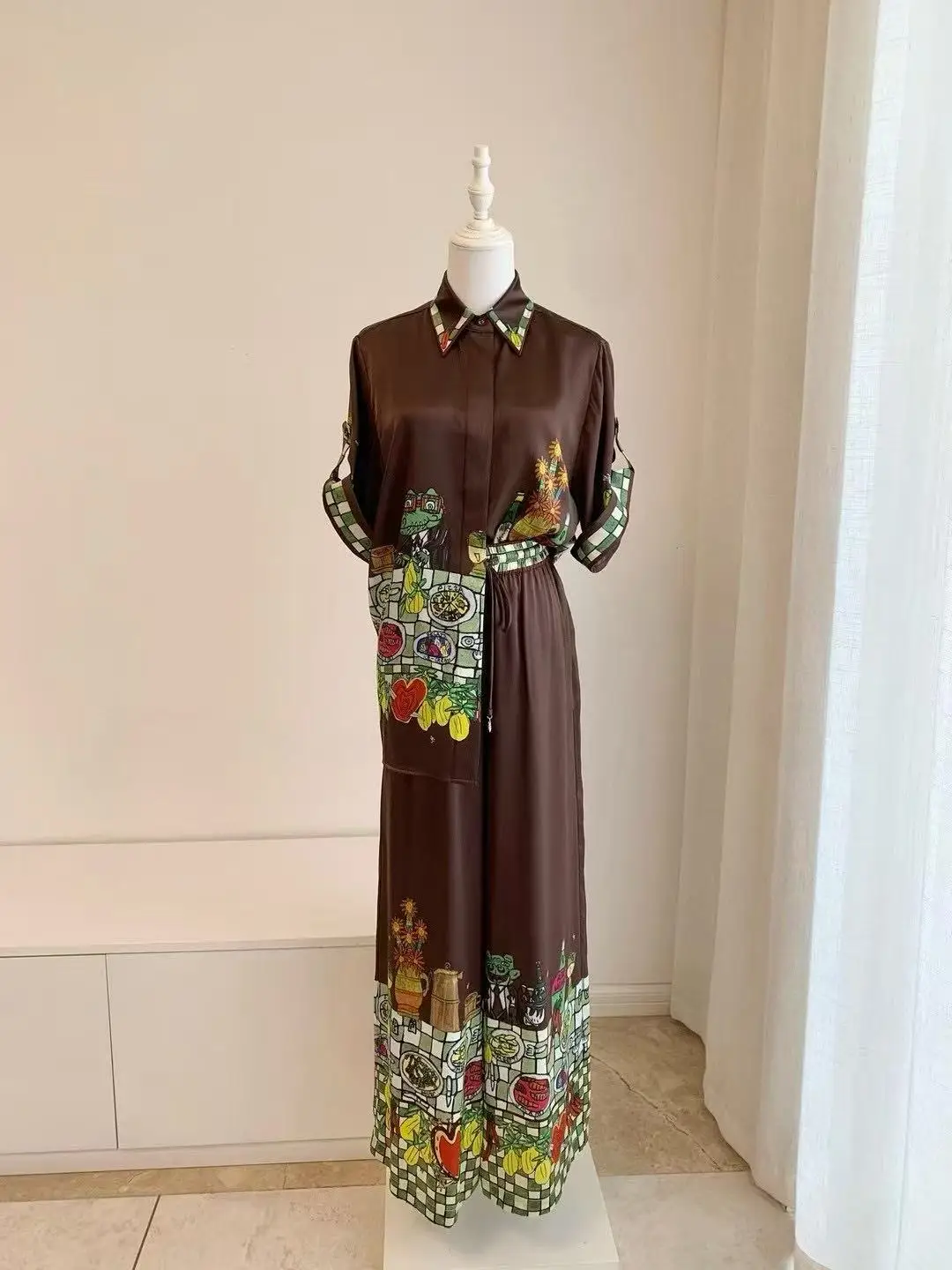 

Silk Slim-Fit Shirt Top And Wide-Leg Pants Set for Women Comfortable Collared 2025 Autumn Fashion High-Quality Ladies' Outfit