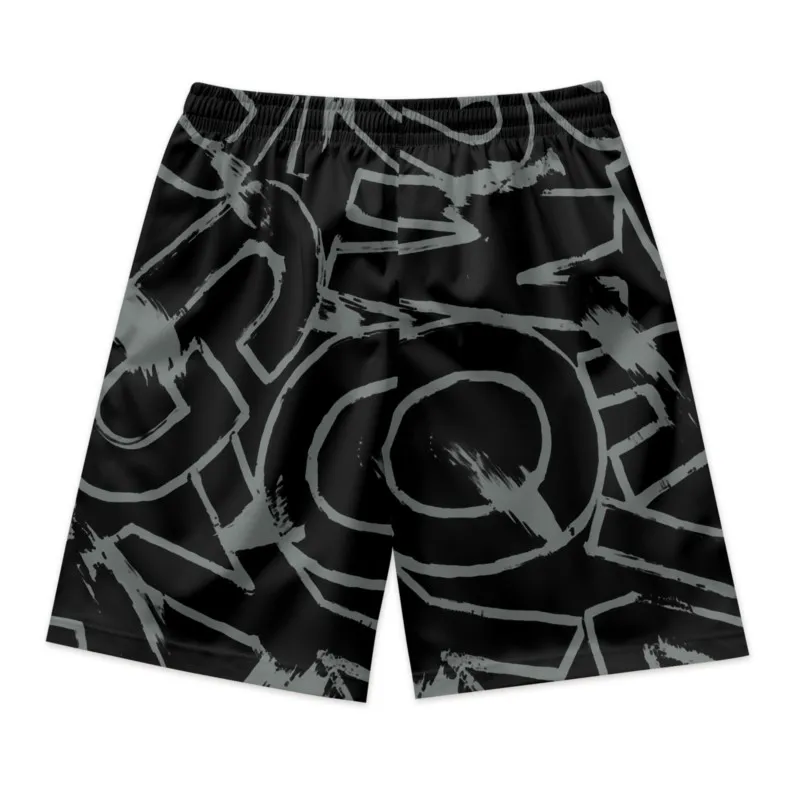 Bucktoothed Monster Print Drawstring Waist Black Shorts Quick Dry Breathable Polyester Sport Shorts Streetwear Clothing Bottoms