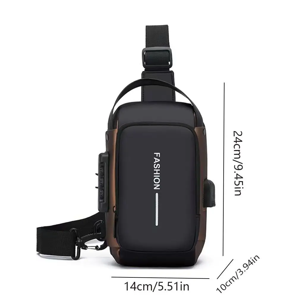 حقيبة ساق مقاومة للماء بكلمة مرور مضادة للسرقة وحزام قابل للتعديل للرجال حقيبة صدر متعددة الطوابق مع حقيبة كتف شحن USB عبر الجسم