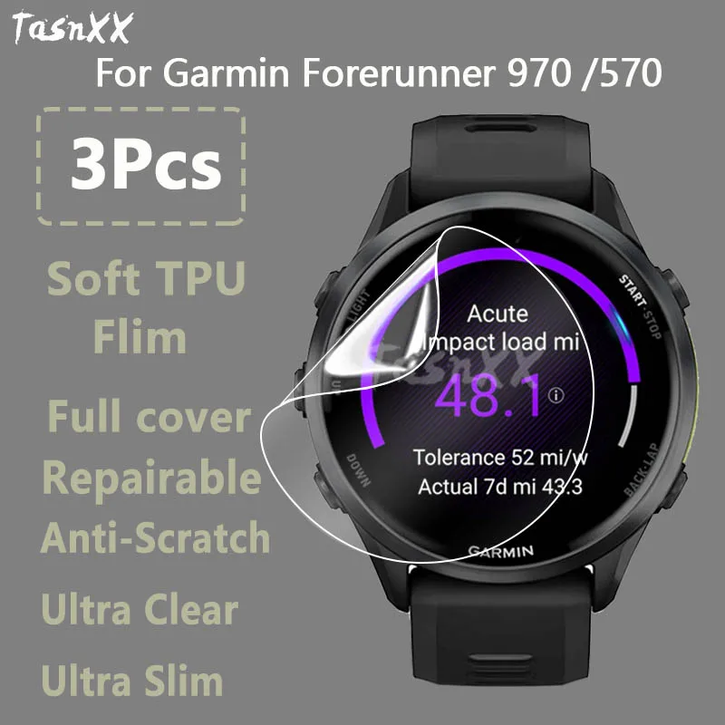 

3 шт. для часов Garmin Forerunner 970 570 42 мм 47 мм, тонкая мягкая гидрогелевая пленка из ТПУ, ремонтная защитная пленка для экрана-не закаленное стекло