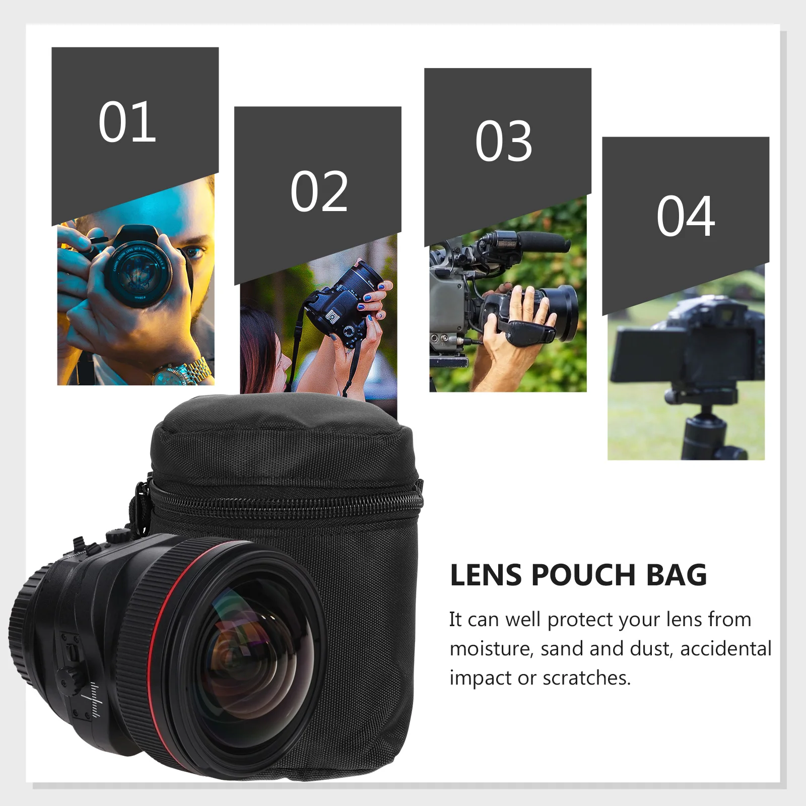 

Camera Lens Pouch Size M Nylon Shockproof Waterproof Zipper Protective Case Camera Lens Accessories Lens Storage Bag