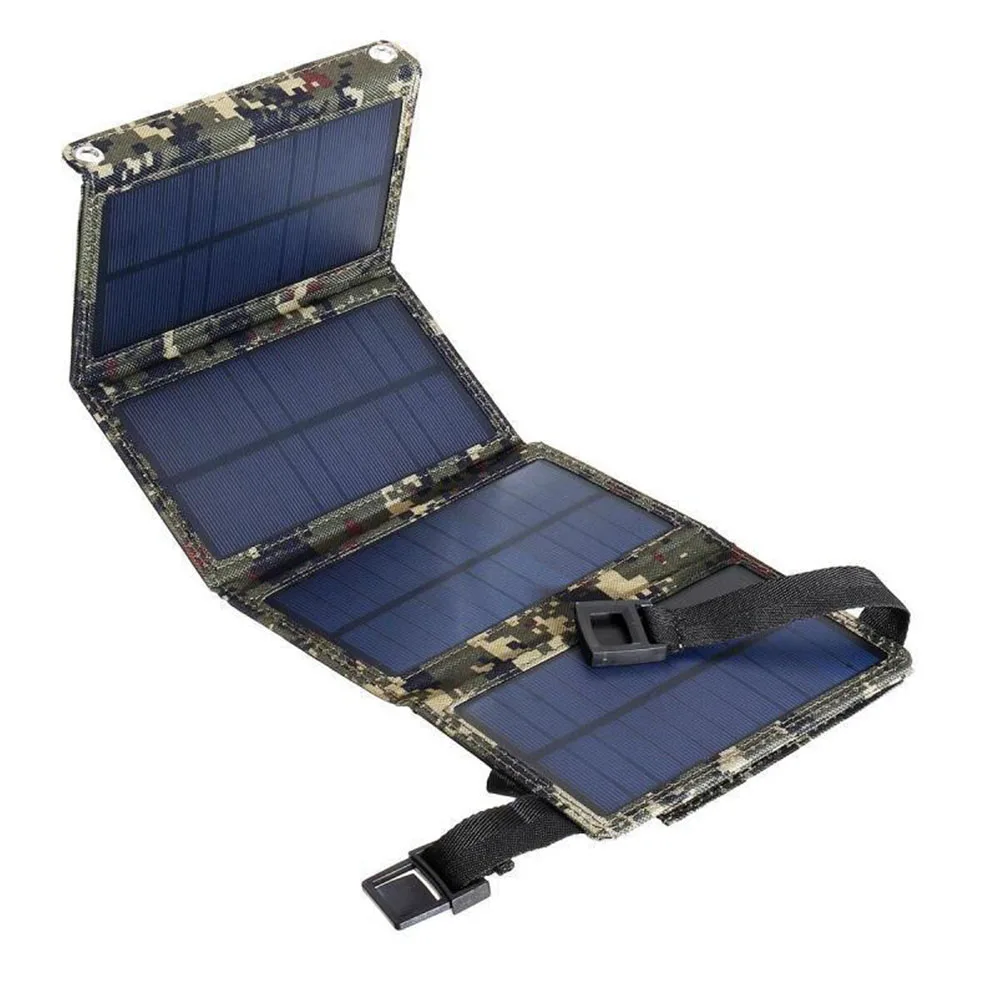 7W 5V Portable USB Foldable Solar Panel Charger with Fixed Buckle for Smart Phone Outdoor Camping Mobile Power Battery Charging