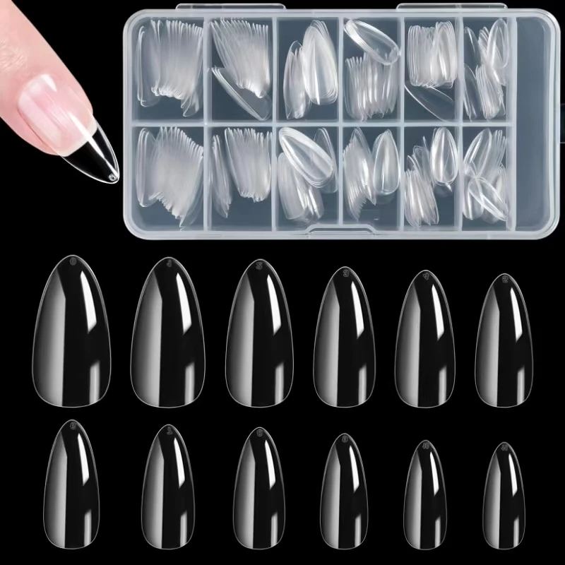 

240 almond-shaped transparent false nail stickers, 12 universal sizes, suitable for anyone, are a must-have for DIY manicures.