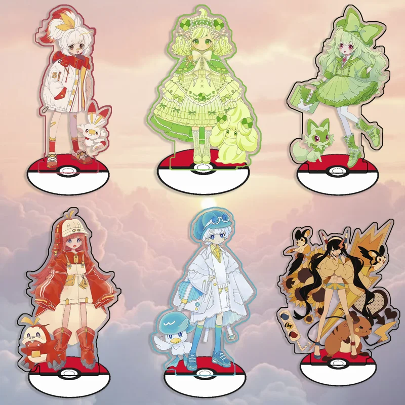 Figurines en acrylique recyclé pour Pokémon Scorbunny Smoliv Sprigatito Fuecoco, décoration de bureau, créativité décorative, cadeau mignon, 15 cm