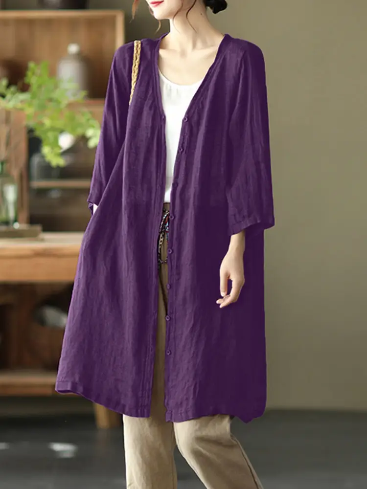 2025 herbst Strickjacke ZANZEA Frauen Vorne Offen Kimono Dünne Mäntel Casual Langarm Blusen Weibliche Cover Up Solide Lange Strickjacken